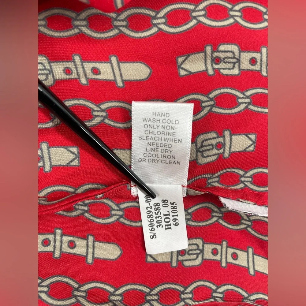 Banana Republic Red Chain Print Tie Neck Blouse